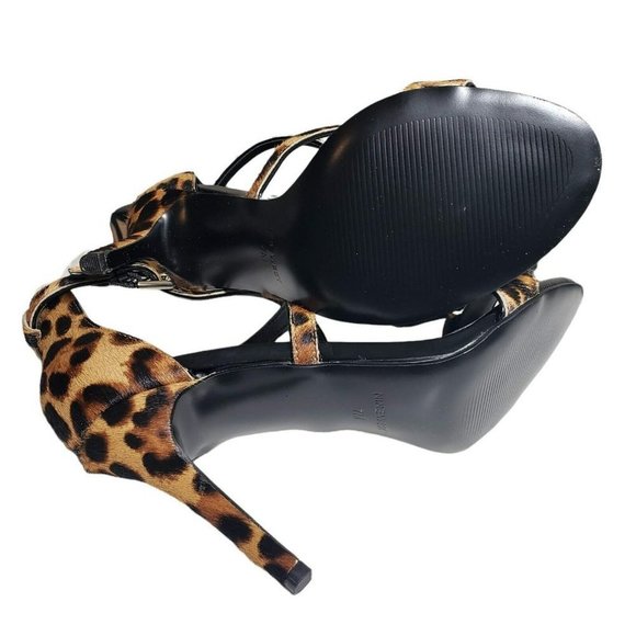 Nine West Womens Natural Fur Leopard Print Open Toe Strappy High Heels Sz 6.5 7 - Picture 6 of 11